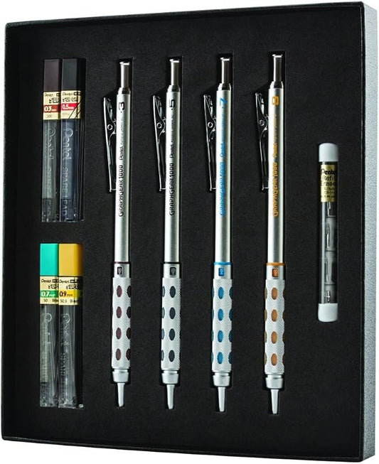 Pentel Arts GraphGear 1000 Mechanical Pencil Premium Gift Set with Refill Leads & Erasers (PG1000BXSET)