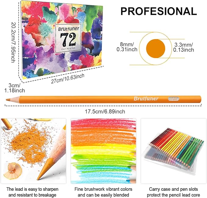 LBW Colored Pencils for Adult Coloring Books, 72 Oil Based Soft Core Professional Color Pencils Set for Artists Beginners Drawing Coloring Sketching Blending