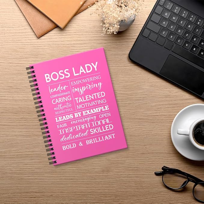 Boss Lady 160 Blank Pages Rose Red Hardcover Spiral Notebook, New Business Owner Gifts Women Boss Gifts for Boss Female, Appreciation Gifts for Women Entrepreneurs, Boss Day Women's Day Gifts
