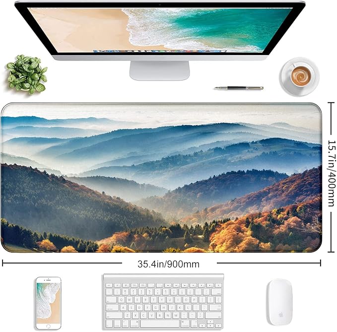 Large Mountain View Patterned Mouse Pad, Anti Slip Gaming Keyboard Desk Pad | Large Extended Mouse Pad; Full Desk Coverage; Waterproof Coating; Stable Anti-Slide Base For Gaming, Office, Study Daily Use