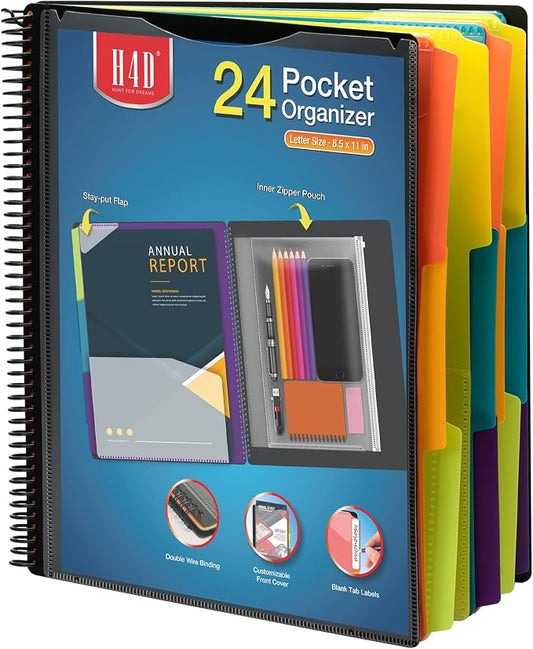 H4D 24 Pocket Poly Project Organizer, Multi Pocket Folder, Primary Colors | Spiral, Multi-Subject, Folder Notebook, Letter Size