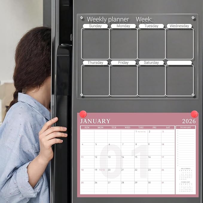 Yoment Desk Calendar 2026 Leather Desk Calendar with To-Do Lists, 13 Months Desk Pad Wall Calendar with Pen Holders PVC Cover for Work Office School Home Women Men, Jan 2026-Dec 2026, 17 x 12, Pink