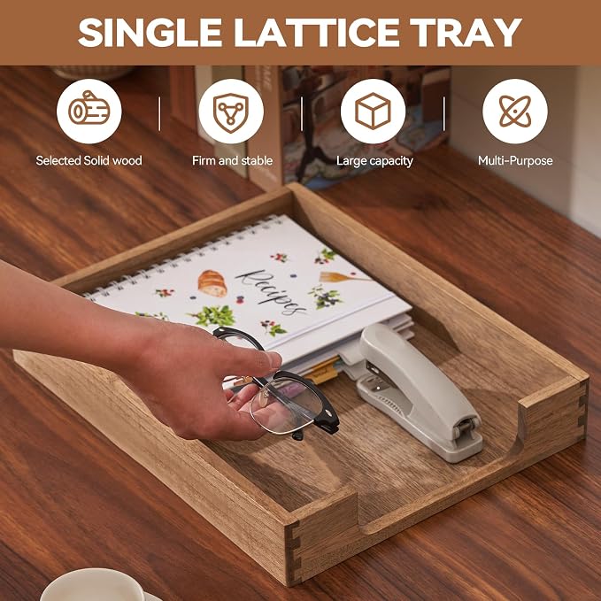 KIRIGEN Wooden Letter Tray, Single-Tier Paper Organizer for Desk, Brown TP | Front-Load Paper Tray Fits Letter and A4 Paper, Folders, Mail, and Magazinesfor Home Office; Paulownia Wood, Fully Assembled