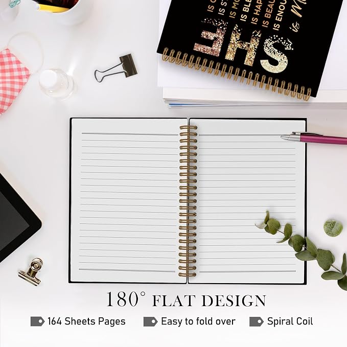 Gold She Is Me Affirmations Spiral Notebook, Inspirational Self Care Journal Notebook, Self Love Notebooks for School Work, Positive Office Supplies Gifts for Women Girls Friends, 5.5x8.3 Inch