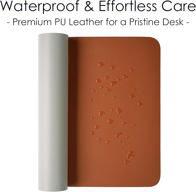 Leather Desk Pad Protector, Waterproof Mouse Pad, PU Desk Mat, Office Desk Cover, Desk Writing Mat for Office/Home/Work/Cubicle (Brown/Gray) 31.5x15.7 in