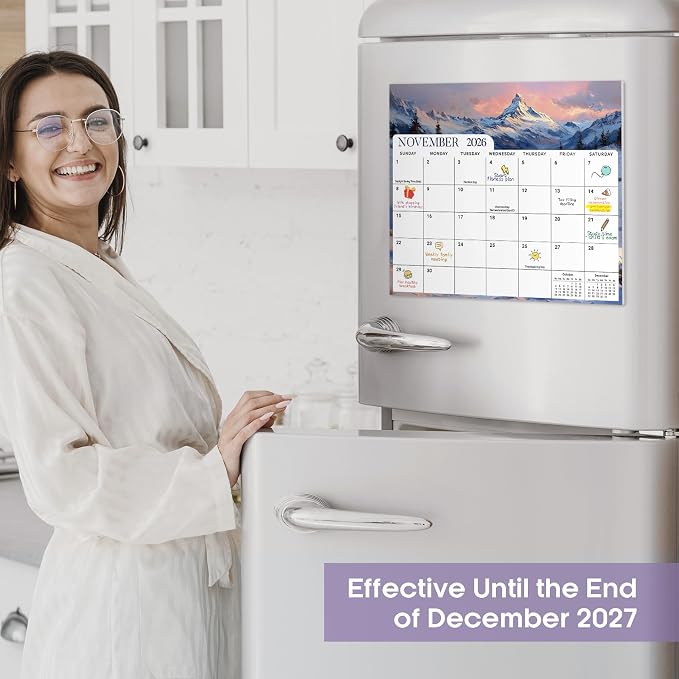 Aesthetic 2026-2027 Magnetic Calendar for Refrigerator, 21-Month Fridge Calendar Magnet from April 2026 to December 2027, Easy Organizing, European Landscape