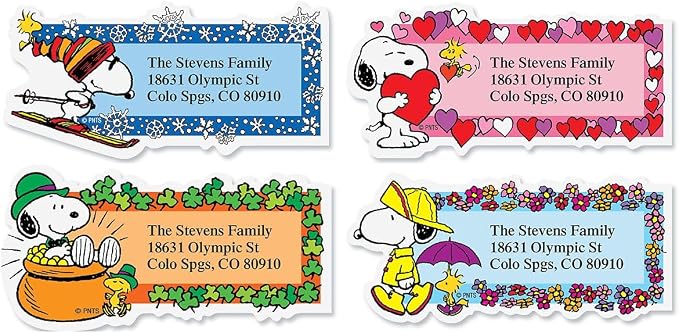 Colorful Images Holiday Peanuts Return Address Labels | Seasons of Fun, 144 Count, Self-Adhesive on Flat-Sheet Labels, Customize with Name & Shipping Address