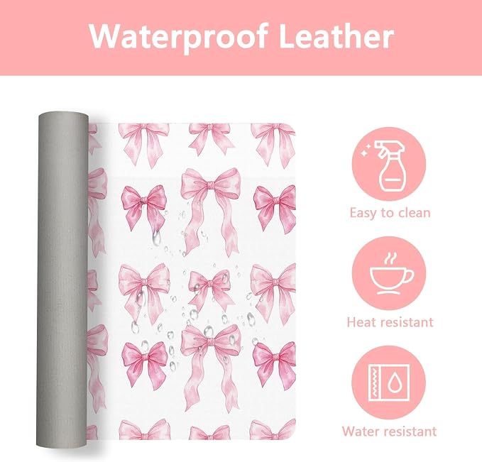 Britimes Pink Ribbon Bow Desk Mat Cute Girl Deak Pad Non-Slip PU Leather Large Keyboard Mouse Pad Office Desktop Accessories for Office,Work,Home Decor(31.5"X15.7")