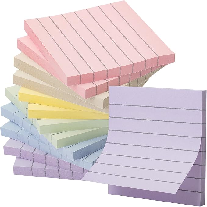 Mr. Pen- Lined Sticky Notes, 3" x 3", 6 Pads, 45 Sheets/Pad | Bulk Sticky Notes with Lines, Ruled Post Stickies, Memo Pads, Self-Stick Note Pad for Office, School, Home, Study