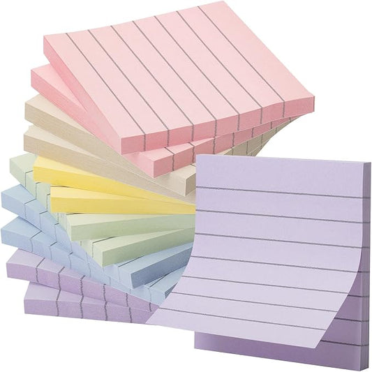 Mr. Pen- Lined Sticky Notes, 3" x 3", 6 Pads, 45 Sheets/Pad | Bulk Sticky Notes with Lines, Ruled Post Stickies, Memo Pads, Self-Stick Note Pad for Office, School, Home, Study