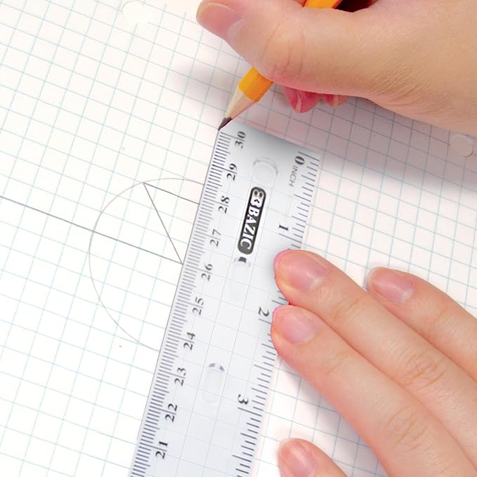 BAZIC Products 12 in Clear Plastic Ruler, Inch & Metric (30 cm), 288-Case | clear inch and centimeter marks for measuring and drawing straight lines