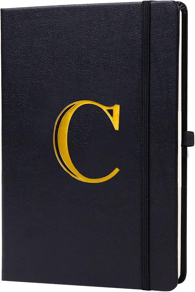 Business Notebook for Men Women, A5 Journal Notebook with A-Z , Dual-Sided Writing Paper Notebook with Dividers, Travel Journal for Teens, 200 Pages Leather Journal for Writing, Work, Meetings Black,C