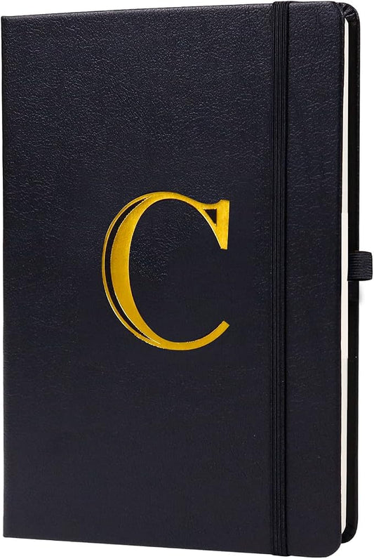 Business Notebook for Men Women, A5 Journal Notebook with A-Z , Dual-Sided Writing Paper Notebook with Dividers, Travel Journal for Teens, 200 Pages Leather Journal for Writing, Work, Meetings Black,C