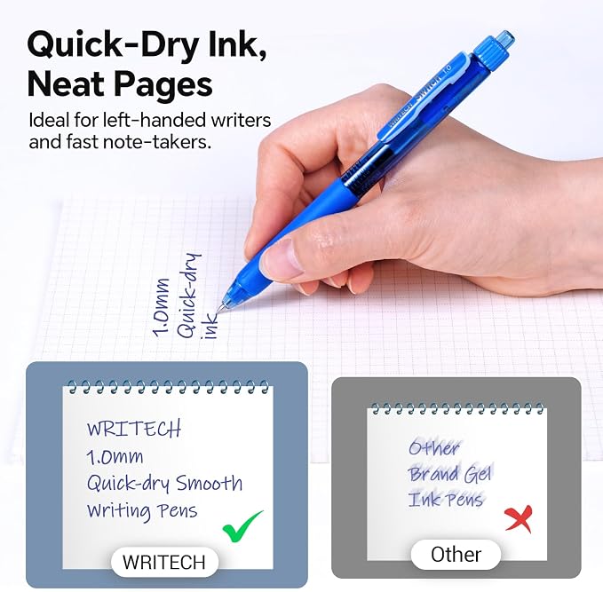 WRITECH Colored Gel Pens 1.0mm: Switch Silent Click Mode for Quiet or Click Feedback Smooth Writing Quick Dry Ink Bold Point for Note Taking Color Coding Journaling School Office Study.