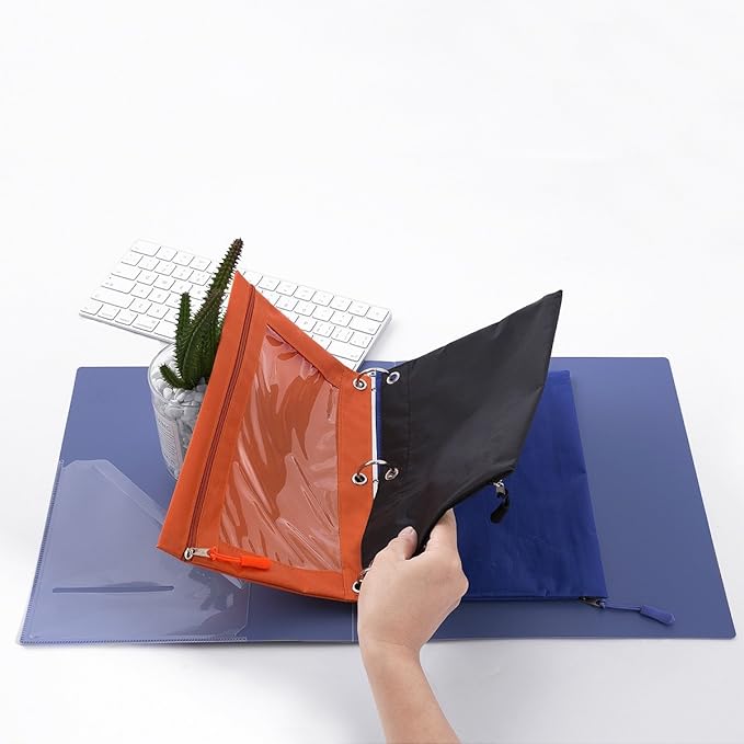 Pencil Pouch for 3 Ring Binder, Large Pencil Case with Clear Window, Metal Zipper Binder Pencil Pouches Fit Standard Binders, Durable Organizer for Office School Supplies 5 Pack