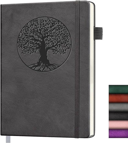 Lined Journal Notebook, A5 Leather Vintage Journals for Writing, 256 Pages College Ruled Notepad for Women Men, Vegan Leather Daily Notebook for Work, School, Travel, Note Taking(Tree of Life, Grey)