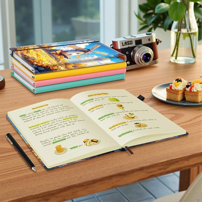 Hardcover Executive Notebooks, A5 PU Leather Lined Journal Notebook, 200 Pages Thick Paper Subject Notebooks for School,Work,Home Writing Business Notebook, Diary Book ，Harvest Season