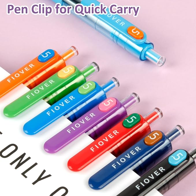 FIOVER Colored Gel Pens, 8 Pack, 0.5mm Fine Point | Quick Dry, Smooth Writing, For Journaling, Planner, Note Taking, School Supplies