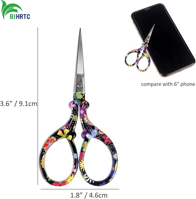 BIHRTC 3.6 Inch Scissors Small Embroidery Stainless Steel Sharp Scissors | Sharp Stainless Steel Pointed Scissors for Cross Stitch DIY Tool Sewing Craft Needwork Needpoint Artwork