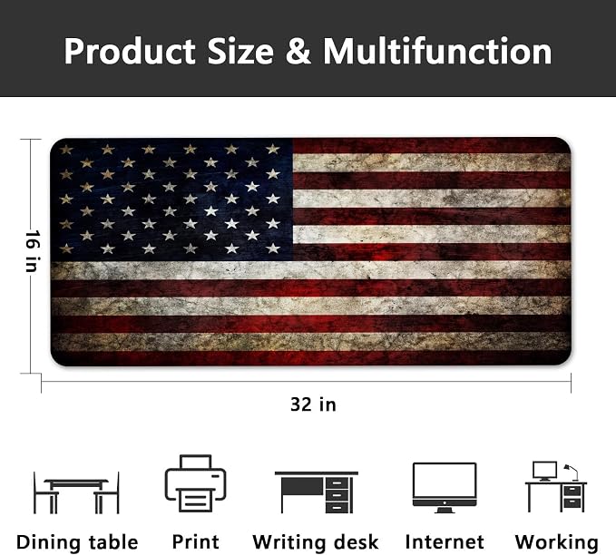 Britimes American Flag Desk Mat Deak Pad Non-Slip PU Leather Large Keyboard Mouse Pad Office Desktop Accessories for Office,Work,Home Decor(31.5"X15.7")