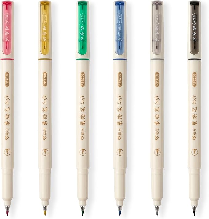 Brush Tip Drawing Pens: Artist Colored Flexible Tip Water Calligraphy Brush Pens for Journaling Adult Coloring Hand Lettering Calligraphy Journaling Bibling (6, Winter colors)