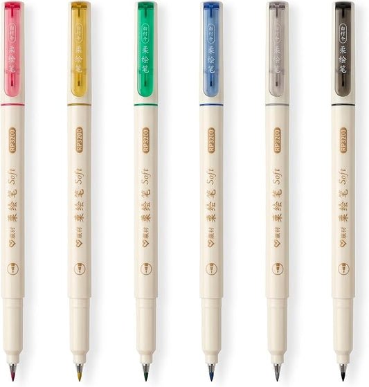 Brush Tip Drawing Pens: Artist Colored Flexible Tip Water Calligraphy Brush Pens for Journaling Adult Coloring Hand Lettering Calligraphy Journaling Bibling (6, Winter colors)