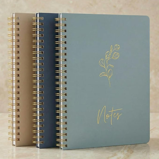 ZICOTO Aesthetic Spiral Notebook Set of 3 For Women - Cute College Ruled 8x6 Journal/Notebook with Large Pockets And Lined Pages - Perfect Supplies to Stay Organized at Work or School
