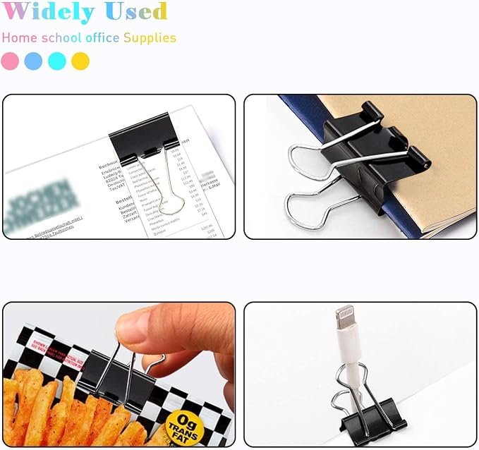 Extra Large Binder Clips, 48 Pack, 2 Inch, Standard 51mm, Black, Capacity 0.86 Inch, Metal Paper Clips, Fold Clamp, Office Clips, School & Home Use