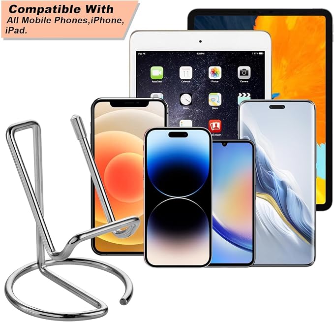 ROPOSY Cell Phone Stand for Desk, Cute Metal Silver Cell Phone Stand Holder Desk Accessories, Compatible with All Mobile Phones, iPhone, iPad