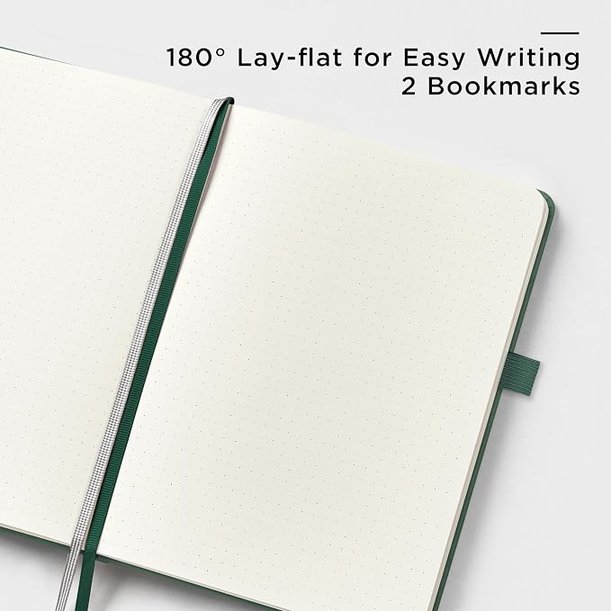 &And Per Se Dotted Journal and Pen Set, A5 Leather Hardcover Dotted Notebook, 160 Pages 100GSM Thick Paper Dot Grid Journal with Fineliner Pen (Green)