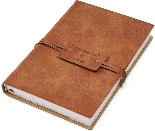 tumuarta Deckle Edge Watercolor Paper Sketchbook, 100% Cotton Vintage Leather Journal, 140 Lb, 300 GSM, 24 Sheets Handmade Diary for Mixed Media Techniques. (Brown, 4"x6")