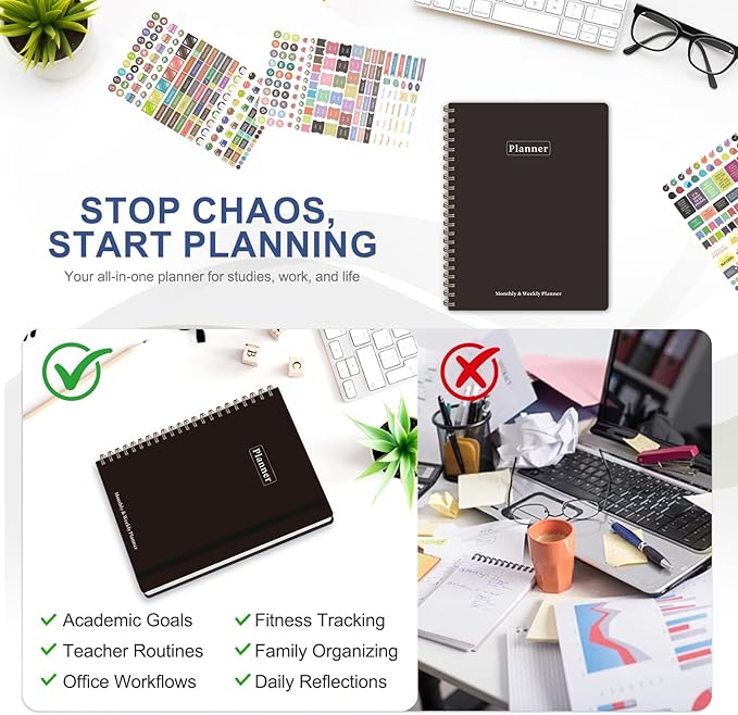 VALOME Planner 2026-2027, Weekly and Monthly Planner, JUL 2026 - JUN 2027 | Letter Size(8.5" x 11"), Hardcover, Agenda Book, Sprial Bound, Inner Pocket, Office and School Use