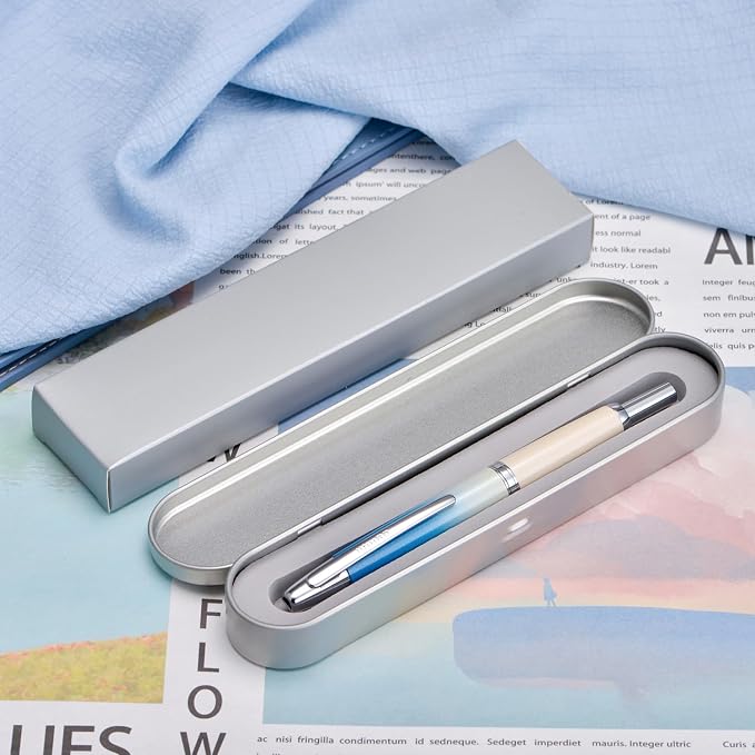 Jinhao 10 Press Fountain Pen with Box, Gradient Blue Retractable Extra Fine Nib with Ink Converter Limited Edition Set (Silver Clip)