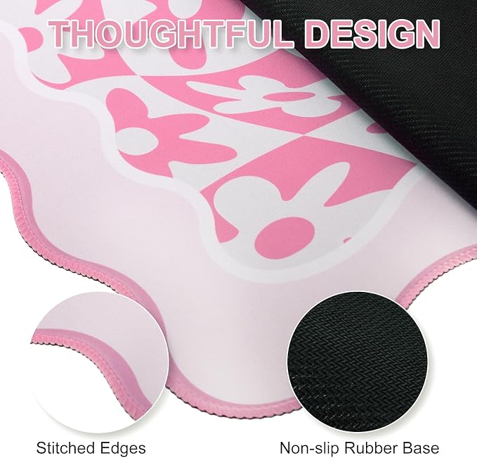 L-SPOUTTO Pink Mouse Pad,Scalloped Desk Mat Daisy XXL Large Gaming Mousepad | 35.4x15.7in Non-Slip Rubber Base Keyboard Pad Waterproof Desktop Mat for Laptop Computer Work Game Home Office