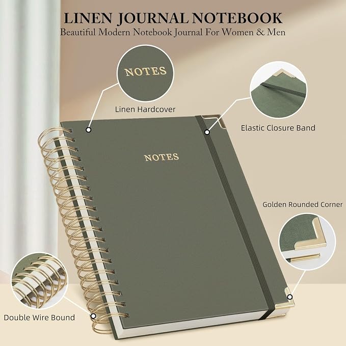 Spiral Notebook Journal, 328 Pages Linen Hardcover College Ruled Notebook, Lined Thick Journals for Women Men, B5 Thick Spiral Journal for Writing, 100GSM Paper, Cute Notebooks for Work School