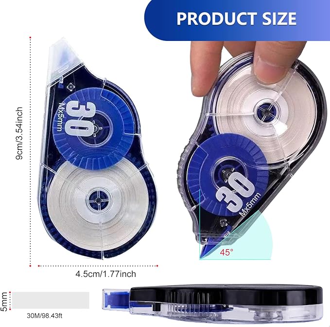 Correction Tape, 10 Pack 33Ft White Correction Tape Roll Easy-to-Use Applicator for Instant Corrections, Ideal for School, Home, and Office Supplies