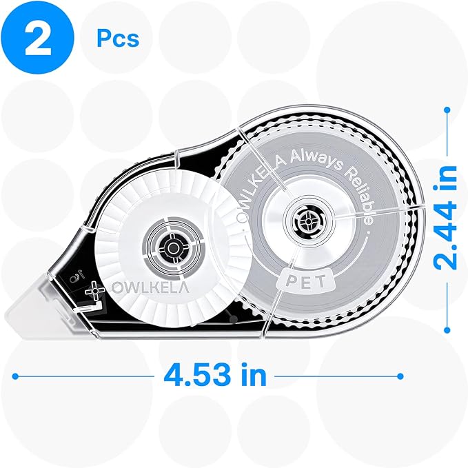 OWLKELA 2 Pack Plus Correction Tape, Tear-Resistant White Correction Tape, No Dry Time, Easy to Use, Office & School Supplies, 0.2 in Wide, 98.4 Ft, Black shell & White Core