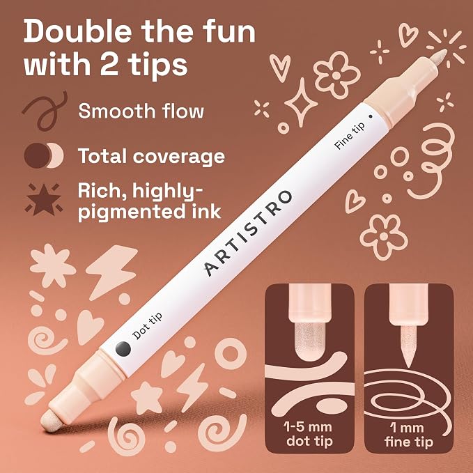 ARTISTRO 24 Skin Tones Dual-Tip Acrylic Paint Markers – Paint Pens Set with Dot & Fine Tips for Fabric, Rock, Glass, Wood, Coloring Books – Arts & Crafts Gift – Classroom Must Haves & School Supplies