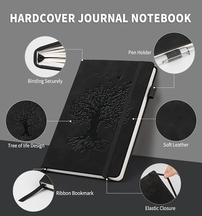 6 Pack Lined Journal Notebook for Women Men, A5 Hardcover Leather Journals for Writing, 200 Pages Thick Paper, Daily Journal Notebook for Work, School, Note Taking, Business, Travel, College Ruled