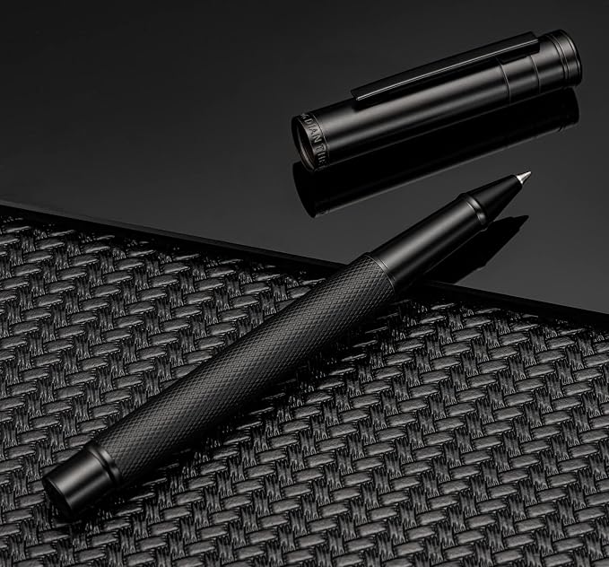 Hongdian Matte Black Forest Rollerball Pen with Schmidt Black Ink Refill, Classic Design with Metal Case for Business Signature