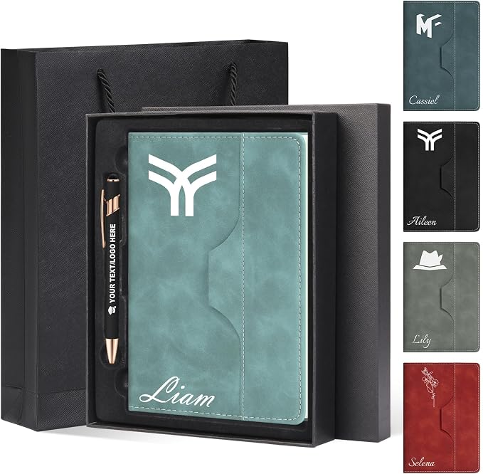 ENOMY Personalized Notebook Journal with Pen & Gift Box Custom Notebook A5 Hardcover Notebook Set for Men Women Lined Journal for Work College Graduation Xmas Gifts (LightBlue)