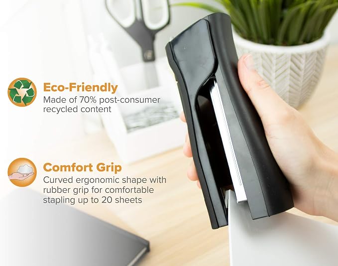 Bostitch Office Dynamo 4 in 1 Standup Stapler, 20 Sheet Capacity, Integrated Pencil Sharpener, Staple Remover & Staple Storage, Black