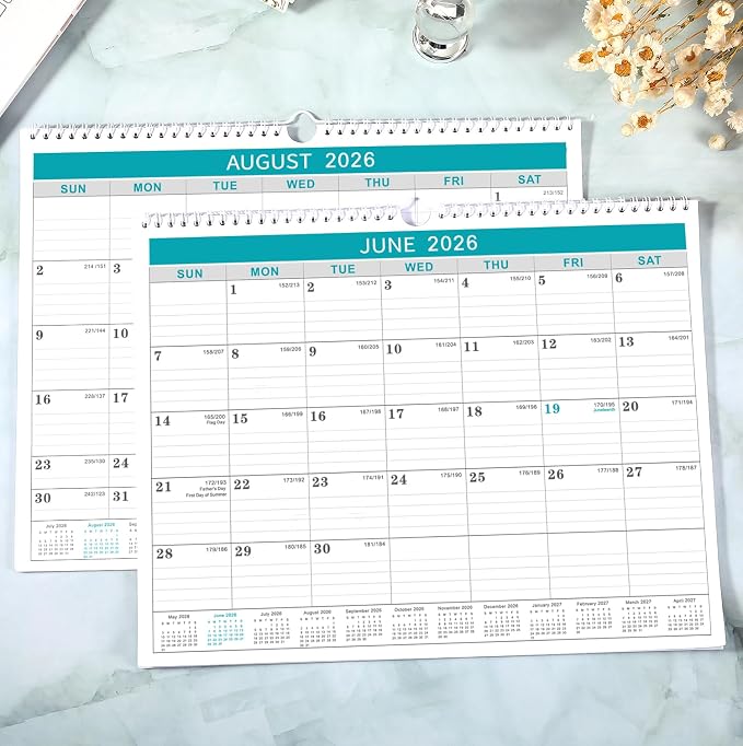 Lemome Calendar 2026-2027 Office Home Planning & Organizing, July 2026 to December 2027, Thick Paper, Julian Date, Large Monthly Wall Hanging Spiral Planner for Family and Work - Green 11.5" x 14.6"