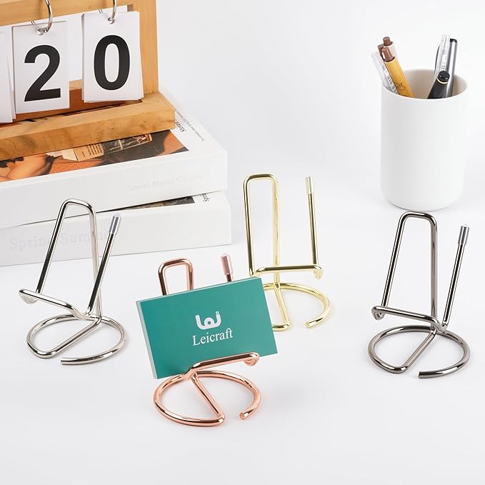 Business Card Holder for Desk, Cute Metal Card Organizers and Office Desk Accessories for Men and Women (Vertical Rose gold)