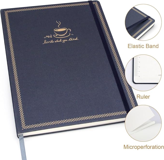 WETLOTE European Vintage Pattern Notebook - Made of sustainable and excellent quality paper,gold fabric and simple patterns, suitable for office, school and many other occasions(Line/Blue/A5)