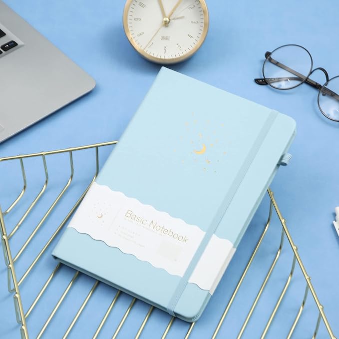 CAGIE Lined Journal Notebook for Work, 196 Pages, Medium 5.7" x 8.3", Hardcover Notebook Journal with Pen Loop, (Sky Blue Ruled), Gifts