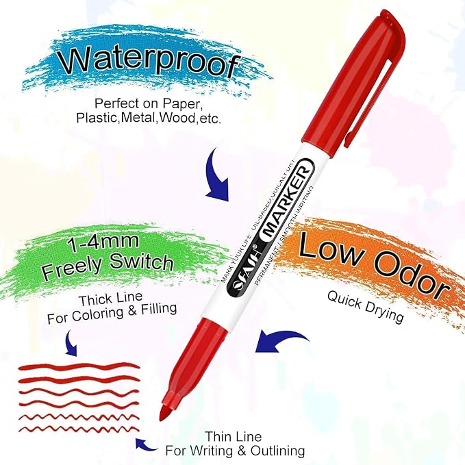 SFAIH 144 Pack Permanent Markers Bulk - 12 Vibrant Colors, 1s Quick Drying, Fine Point Markers for Write Mark, School, Office, Warehouse, Business, Logistics, Durable, Waterproof, Paper, Cardboard