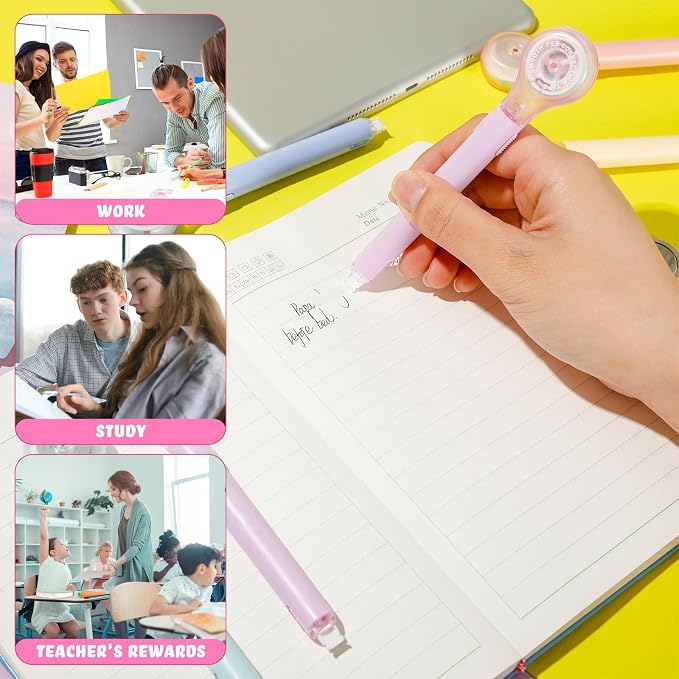Gersoniel 25 Pack Correction Tape Pen Correctional Ink Tape Push Pull Protective, Easy to Use Applicator for School Office Supplies, 0.2 x 236 Inch (Dessert Color)