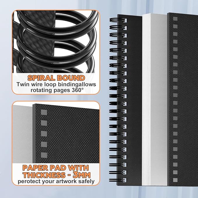 joibabe Spiral Bound Mixed Media Sketchbook, 160 GSM Heavyweight Paper, 60 Sheets, Acid Free Art Notebook for Drawing, Watercolor, Acrylic, Sketching, 5.5x8.5 Inch, 2 Pack