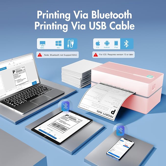 Thermal Shipping Label Printer 4x6 Bluetooth Label Maker for Small Business | Wireless Mailing Shipping Printer for USPS UPS Amazon Shopify Etsy - Compatible with iPhone Android Windows & Mac (Pink)